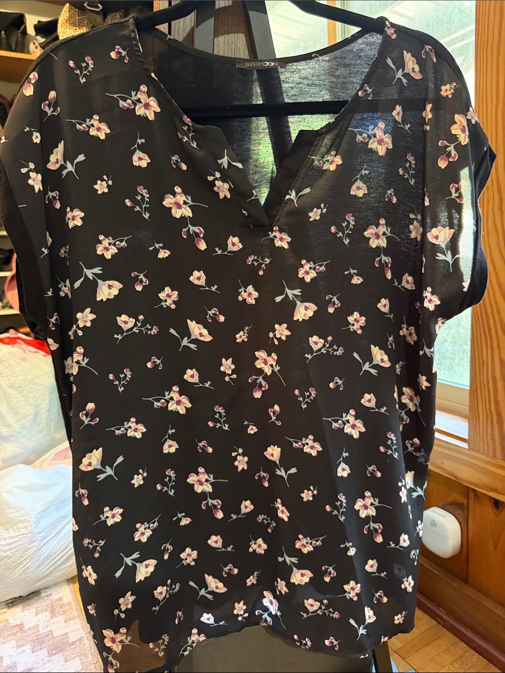 Paper + Sky Black Floral V-Neck Short Sleeve Top